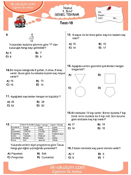 ilkokul 1. Sınıf Genel Tekrar Testleri 